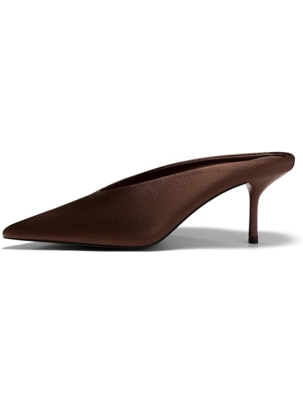 Women's Brown High Heels Closed Pointed Toe Slide Sandals Slip On Summer Mules